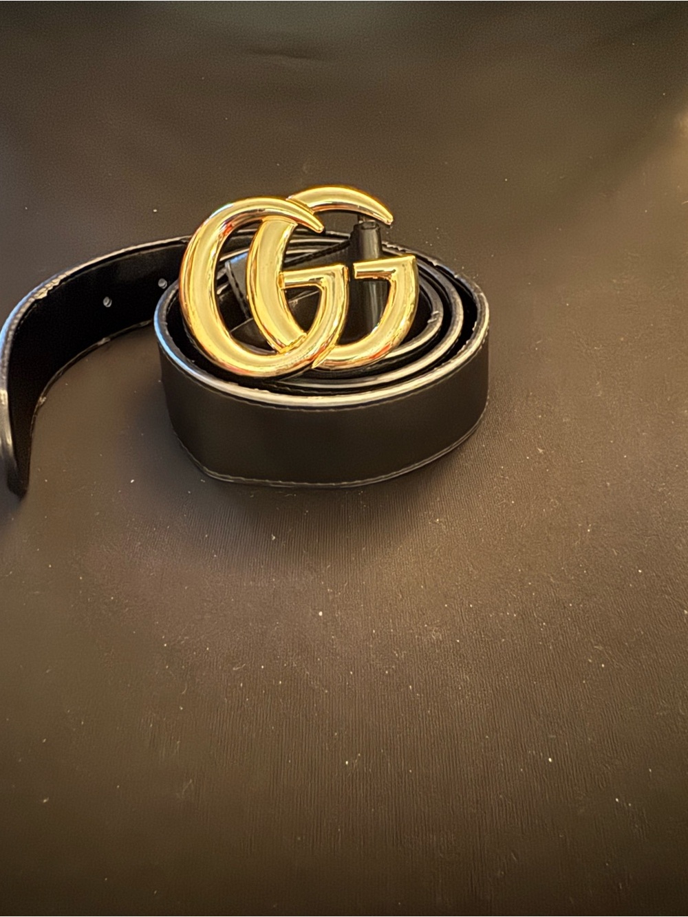 Gucci Black Leather Belt with Gold Double-G Buckle